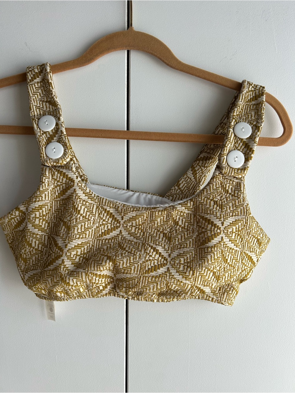 Seea Mustard Geometric Cropped Tank with Button Straps